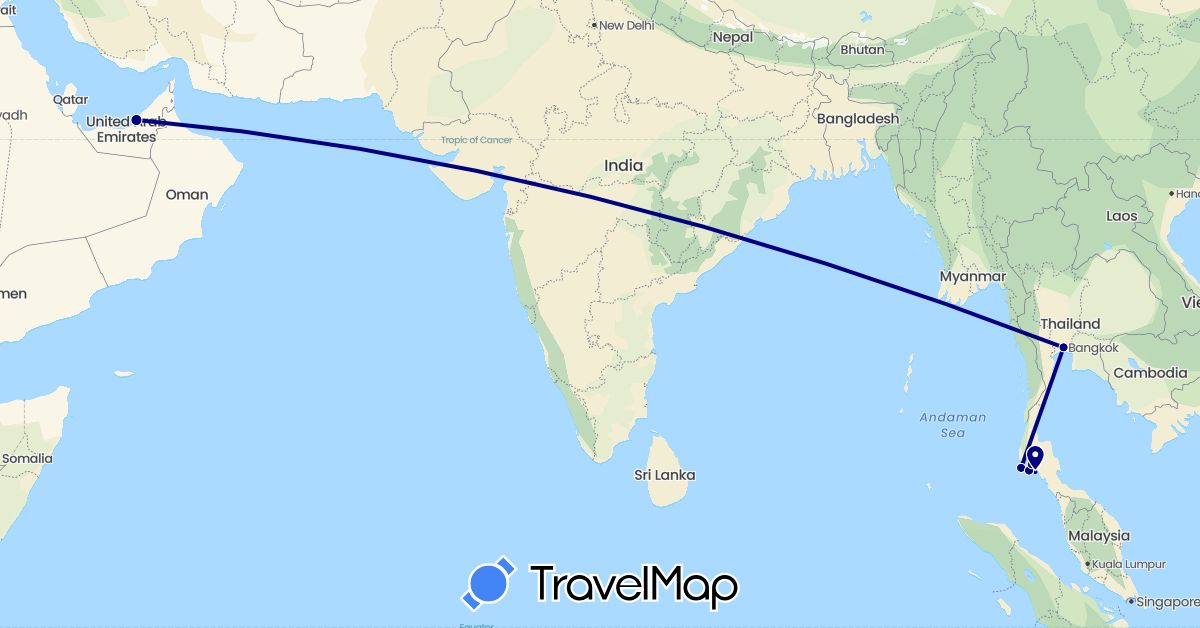 TravelMap itinerary: driving in United Arab Emirates, Thailand (Asia)